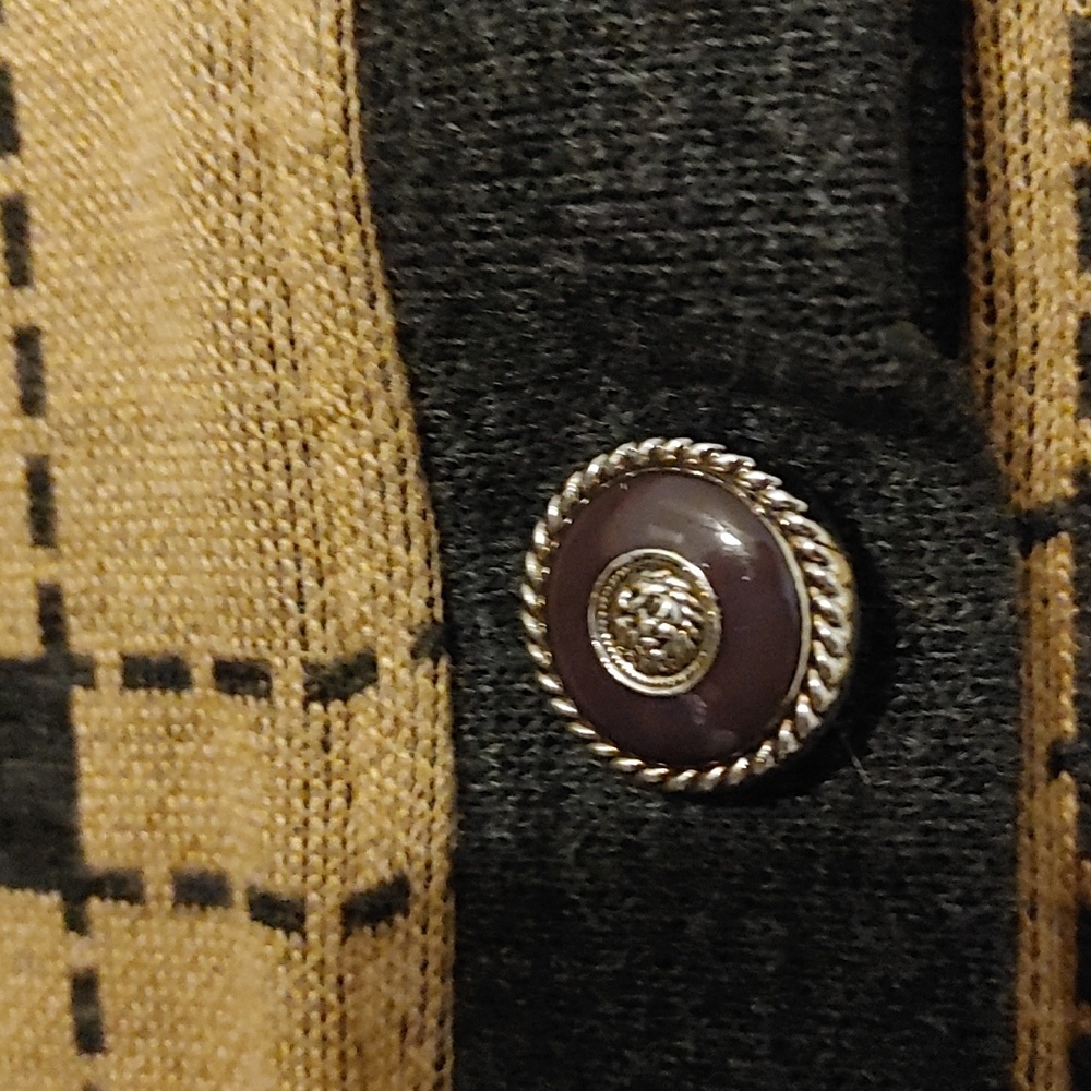 Vintage Button Up Cardigan Sz Large Black Trim Classic Checkered Dark Academia - Picture 4 of 4